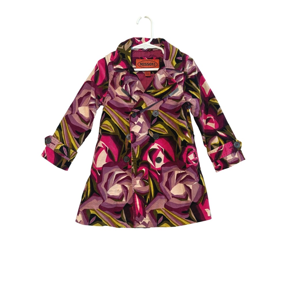 Missoni for Target Girls Floral Trench Coat Purple‎ Pink Abstract Jacket 2T-3T